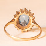 Vintage-Gänseblümchen-Ring aus 9-karätigem Gelb- und Weißgold mit blauem Topas (ca. 1.40 ct) und Diamanten (ca. 0.08 ctw), Jahr 1992