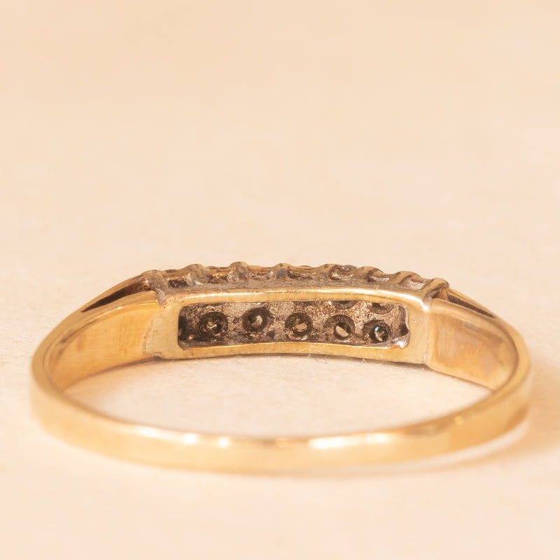 Doppia veretta in oro giallo e bianco 9K con diamanti (0.14ctw ca.), anni ‘60/‘70