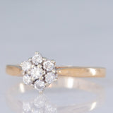 Anel vintage em ouro amarelo 9K com diamantes lapidados brilhantes (0.21ctw aprox.), ano 1977