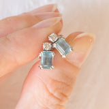 Orecchini vintage in oro bianco 18K con acquamarine (1ctw ca.) e diamanti di taglio brillante (0.16ctw ca.), anni ‘70/‘80
