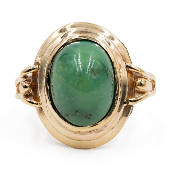 Anello vintage in oro giallo 8k con malachite, anni '60