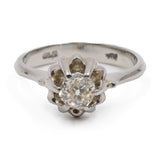 Anello vintage solitario in oro bianco 18k con diamante di taglio vecchio (0,45ct), anni '60