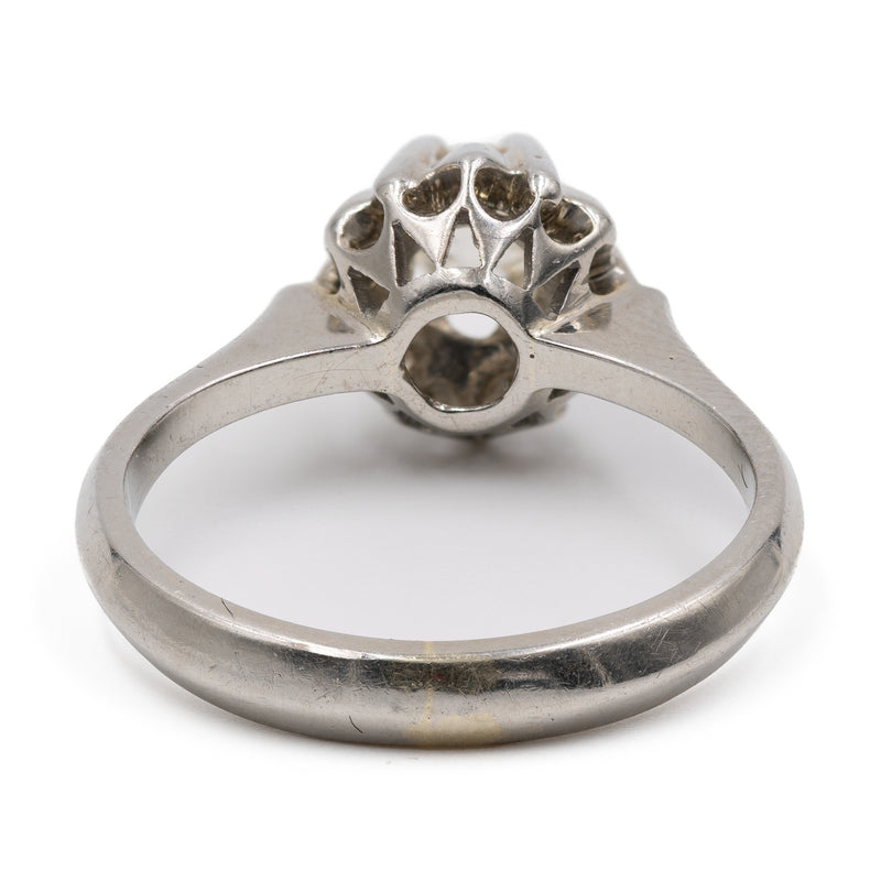 Anello vintage solitario in oro bianco 18k con diamante di taglio vecchio (0,45ct), anni '60