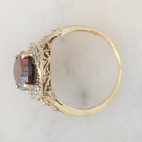 Anello a margherita vintage in oro giallo 8K con granato e diamanti, anni ‘70/‘80