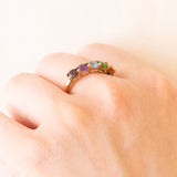 Vintage-Ring aus 9 Karat Gelbgold mit Granat, Amethyst, blauem Topas, grünem Diopsid und Citrinquarz, Jahr 2006