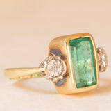 Vintage 18K yellow and white gold trilogy with emerald (1.70ct approx.) and brilliant cut diamonds (0.30ctw approx.), year 1984