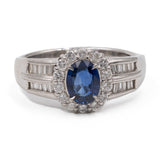 Anello vintage in platino con zaffiro (0.98ctw) e diamanti (0,60ctw)