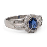 Anello vintage in platino con zaffiro (0.98ctw) e diamanti (0,60ctw)