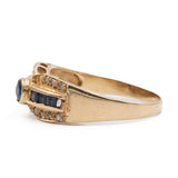 Anello vintage in oro giallo 14k con diamanti e zaffiri, anni '70