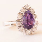 Vintage-Gänseblümchenring aus 14-karätigem Weißgold mit Amethyst (ca. 3.20 ct) und Diamanten im Brillantschliff (ca. 0.50 ctw), 70er Jahre