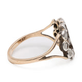 Anello antico in oro giallo 14k e argento con rosette, primi del '900