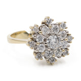 Anel vintage em ouro amarelo 14k com floco de neve e diamantes (1,25 ct), década de 70.