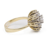 Anel vintage em ouro amarelo 14k com floco de neve e diamantes (1,25 ct), década de 70.