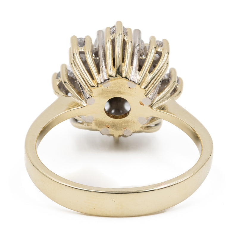 Anello vintage a fiocco di neve in oro giallo 14k e diamanti (1,25ctw), anni '70