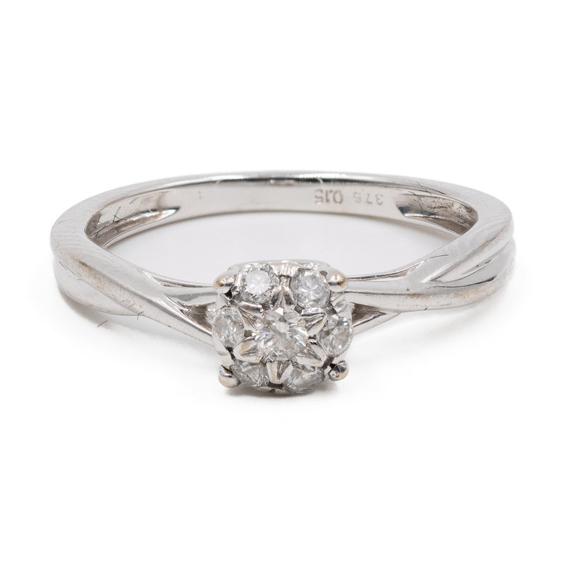 Anello vintage in oro bianco 9k con diamanti (0,15ctw)