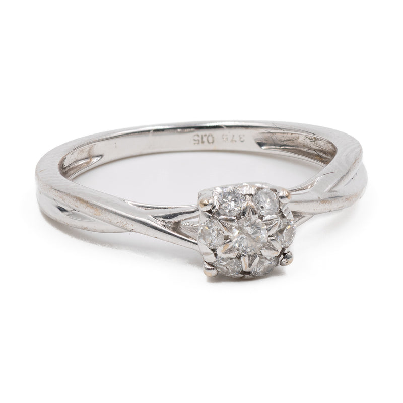 Anello vintage in oro bianco 9k con diamanti (0,15ctw)