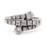 Anel vintage estilo contrarier em ouro branco 18k com diamantes (1 ct no total), década de 70.