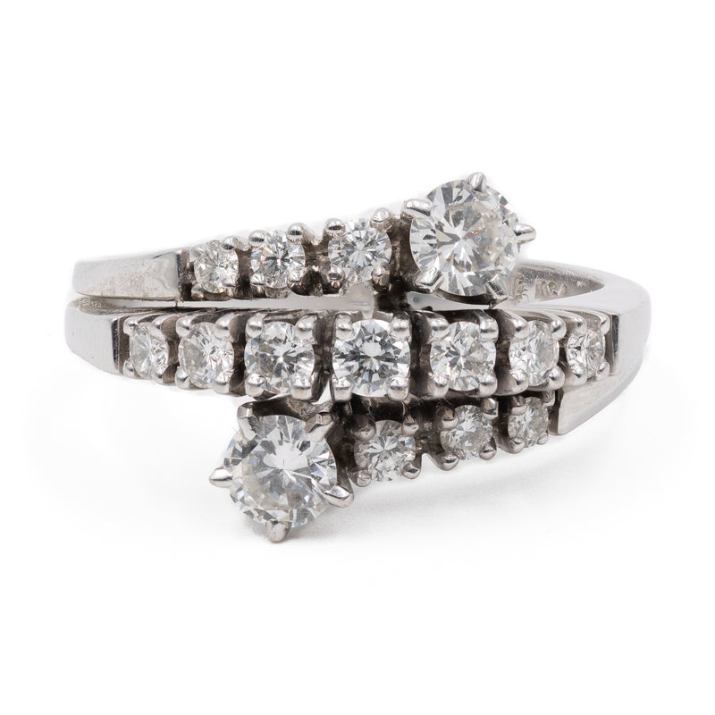 Anello vintage contrarier in oro bianco 18k con diamanti (1ctw), anni '70