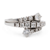 Anel vintage estilo contrarier em ouro branco 18k com diamantes (1 ct no total), década de 70.