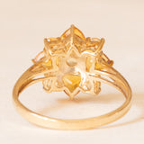Anello a fiore vintage in oro giallo 9K con quarzi citrini(1.30ctw ca.)