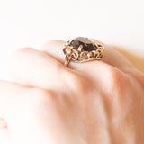 Vintage-Cocktailring aus 14-karätigem Gelbgold mit Rauchquarz (ca. 4.70 Karat), 60er Jahre