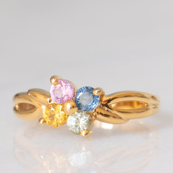 Anello a fiore vintage in oro giallo 8K con topazi colorati (0.40ctw ca.)