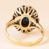 Gänseblümchen-Ring im Vintage-Antik-Stil aus 18 Karat Gelbgold und Silber mit Saphir (ca. 1.40 ct) und Diamanten im Rosettenschliff