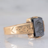 Anello vintage in oro giallo 14K con ematite incisa con profilo di soldato, anni ‘60