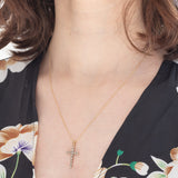 Collar vintage de cadena de oro amarillo de 9 quilates con colgante de cruz de oro amarillo de 9 quilates y diamantes marrones