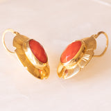 Vintage 2-in-1-Ohrringe aus 18 Karat Gelbgold mit roter Koralle, 50er Jahre