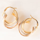 „Triple“-Ohrringe aus 18-karätigem Tricolor-Gold (Gelb, Weiß und Rosa), 80er/90er Jahre