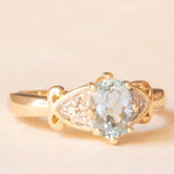 Vintage 9K yellow gold ring with aquamarine (0.60ct approx.) and diamonds (0.03ctw approx.), year 1983