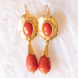 Vintage 2-in-1-Ohrringe aus 18 Karat Gelbgold mit roter Koralle, 50er Jahre