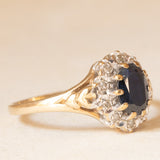 Vintage-Gänseblümchenring aus 9-karätigem Gelb- und Weißgold mit Saphir (ca. 0.90 ct) und Diamanten (ca. 0.10 ctw), 1990