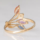 Anello a fiore vintage in oro giallo 9K con zaffiri (0.60ctw ca.) e diamanti