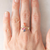 Anello a fiore vintage in oro giallo 9K con zaffiri (0.60ctw ca.) e diamanti