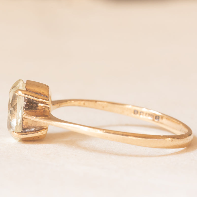 Solitario vintage in oro giallo 9K con quarzo citrino (1ct ca.), anno 1981