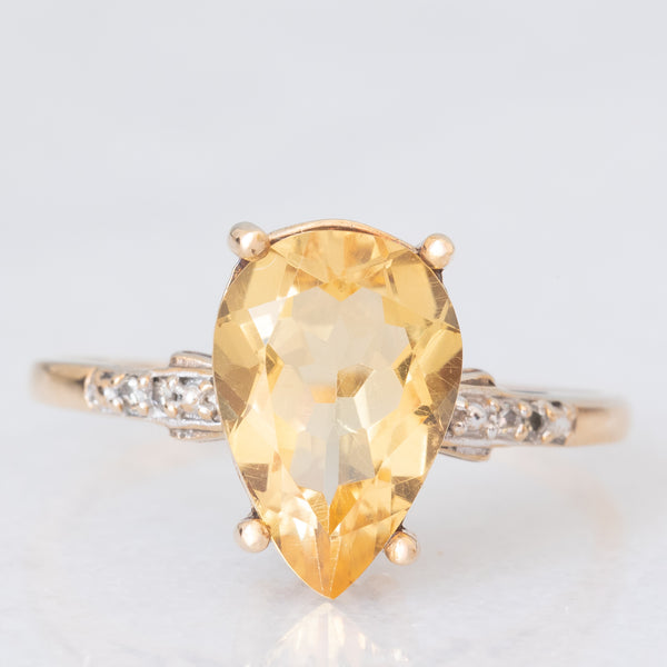 Anello da cocktail vintage in oro giallo 9K con quarzo citrino (2.20ct ca.) e diamanti, anno 2010