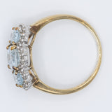 Anello vintage in oro giallo 9K con acquamarine (1.70ctw ca.) e diamanti (0.20ctw ca.), anno 2005