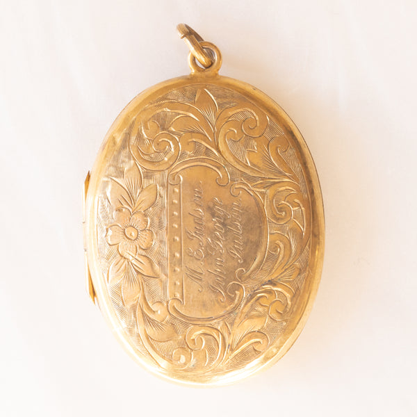 Ciondolo portafoto antico di forma ovale con lamina in oro giallo 9K su metallo, primi del ‘900