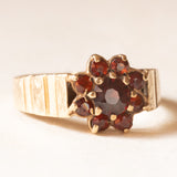 Vintage 9K Gelbgold Gänseblümchen-Bandring mit Granaten, 70er Jahre