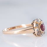 Bague ancienne en or jaune 18 carats en forme de marguerite, ornée de pâte de verre rose et de diamants taille rose, début des années 900