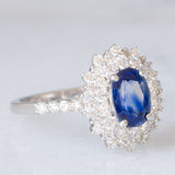 Anello a margherita vintage in platino con zaffiro (1.20ct) e diamanti (0.80ctw), anni ‘90