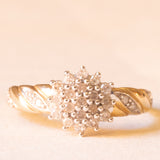 Vintage-Diamant-Blumenring aus 9-karätigem Gelb- und Weißgold (ca. 0.20 ctw), 70er Jahre