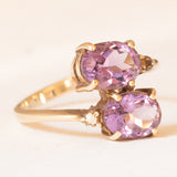 Vintage-Ring „Toi et Moi“ aus 9-karätigem Gelbgold mit Amethysten (ca. 2 Karat) und weißen Spinellen, Jahr 2006