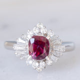 Anello ballerina vintage in platino con rubino (1.05ct) e diamanti (0.43ctw), anni ‘80/‘90