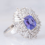Anello ballerina vintage in platino con tanzanite (1.63ct) e diamanti (1.13ctw), anni ‘80/‘90