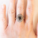 Gänseblümchen-Ring im Vintage-Antik-Stil aus 18 Karat Gelbgold und Silber mit Saphir (ca. 1.40 ct) und Diamanten im Rosettenschliff