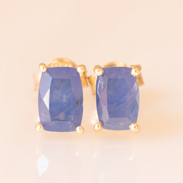 Orecchini Punto Luce In Oro Giallo 9ct Con Zaffiri 4mm E Castone Battuto – Peso 0,3g - 4