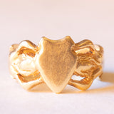 Винтажное кольцо из желтого золота 18 карат, украшенное щитом и двумя русалками, 60-е годы.